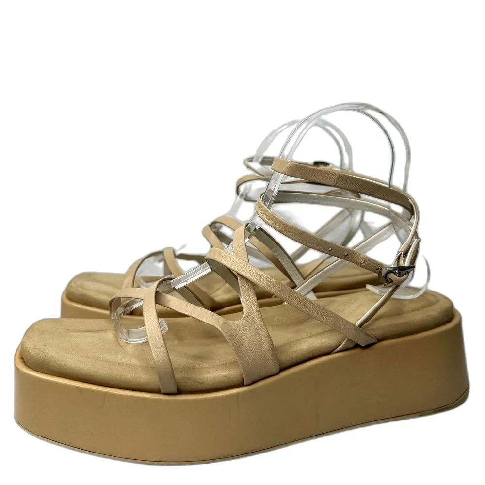 Rag & Bone Flatform Sandals 10 Strappy Minimalist Festival Neutral Tan Logan